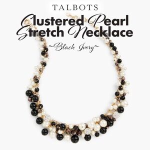 Talbots Clustered Pearl Stretch Necklace Black Ivory